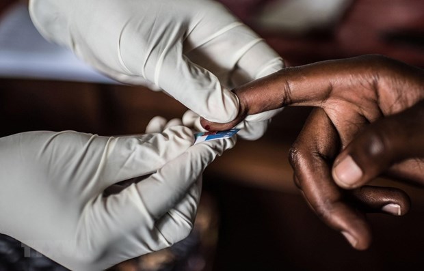  Lấy mẫu máu để xét nghiệm HIV/AIDS. (Ảnh: TTXVN)