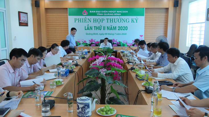 Lãnh đạo Chi nhánh NHCSXH tỉnh báo cáo kết quả hoạt động 6 tháng đầu năm 2020.