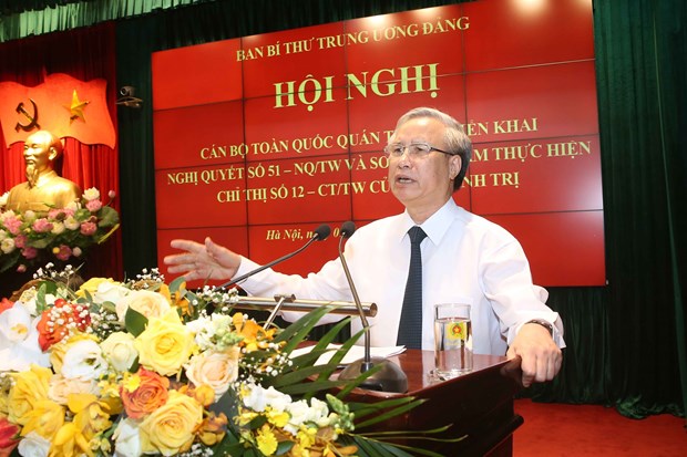 Đồng chí Trần Quốc Vượng, Ủy viên Bộ Chính trị, Thường trực Ban Bí thư Trung ương Đảng phát biểu. (Ảnh: Doãn Tấn/TTXVN)