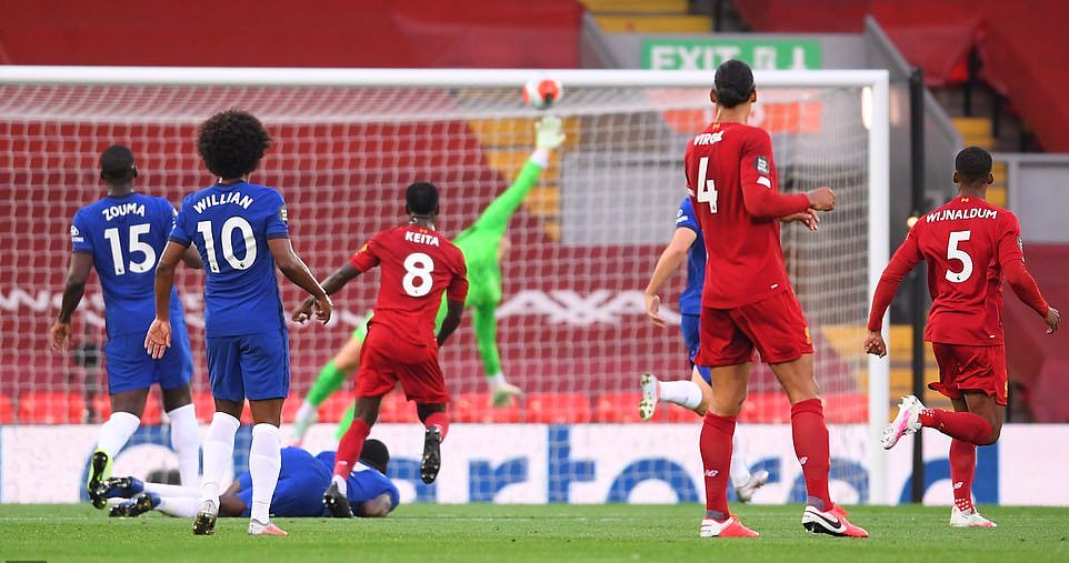  Liverpool chơi một trận đầy thăng hoa trên sân nhà Anfield trước Chelsea để giành chiến thắng với tỷ số 5 - 3 ở vòng 37 Ngoại hạng Anh 2019 - 2020 diễn ra rạng sáng 23-7. Ảnh: AP
