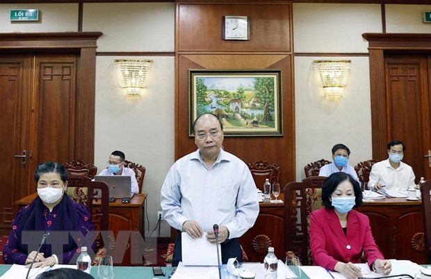 Ủy viên Bộ Chính trị, Thủ tướng Chính phủ Nguyễn Xuân Phúc phát biểu tại cuộc làm việc với Ban Thường vụ Tỉnh ủy Bà Rịa-Vũng Tàu. (Ảnh: Thống Nhất/TTXVN)