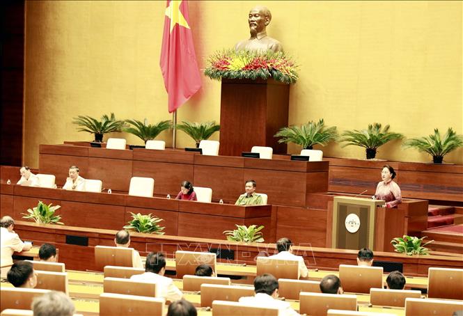 Chủ tịch Quốc hội Nguyễn Thị Kim Ngân phát biểu tại buổi gặp mặt. Ảnh: Trọng Đức/TTXVN