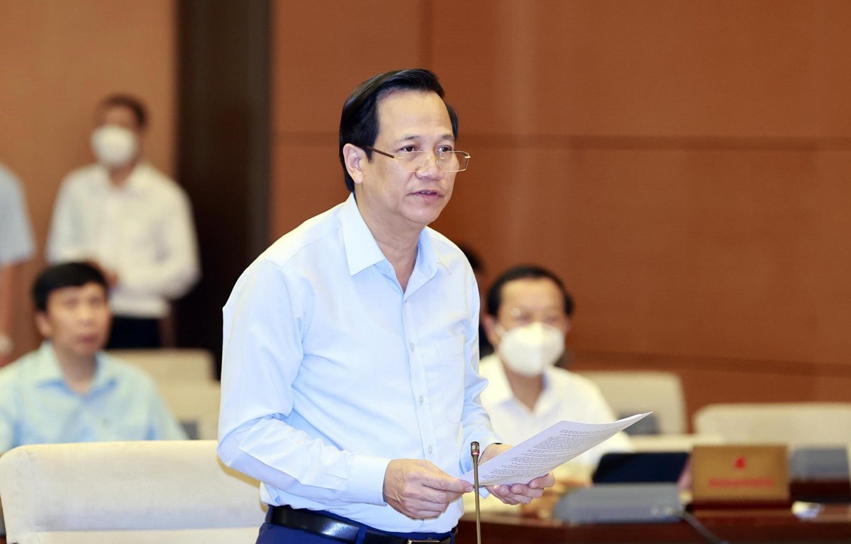 Bộ trưởng Bộ Lao động - Thương binh và Xã hội Đào Ngọc Dung trình bày tờ trình. (Ảnh: Trọng Đức/TTXVN)