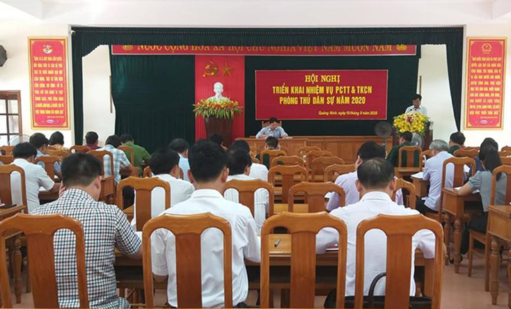 Hội nghị triển khai công tác phòng chống thiên tai và tìm kiếm cứu nạn, phòng thủ dân sự năm 2020 của UBND huyện Quảng Ninh. 