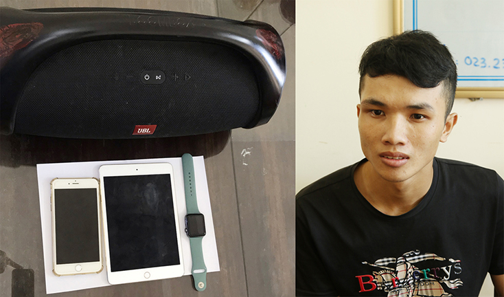Đối tượng Thái Văn Hiệp cùng tang vật vụ án