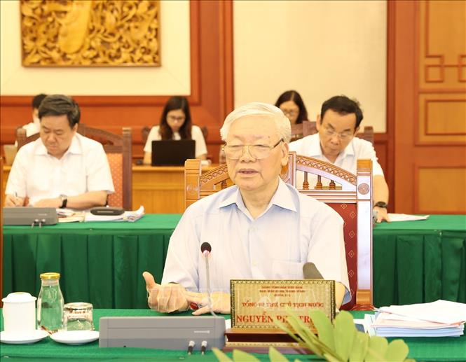   Tổng Bí thư, Chủ tịch nước Nguyễn Phú Trọng phát biểu kết luận buổi làm việc với Ban Thường vụ Thành ủy Thành phố Hồ Chí Minh sáng 3-9-2020. Ảnh: Trí Dũng/TTXVN