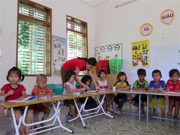 Lớp học mầm non tại bản Huổi Nhương, xã Chiềng Khương, huyện Sông Mã, tỉnh Sơn La. (Ảnh: Hữu Quyết/TTXVN)