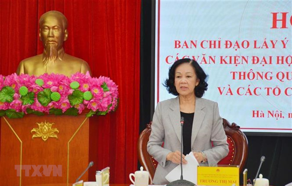 Bà Trương Thị Mai, Ủy viên Bộ Chính trị, Bí thư Trung ương Đảng, Trưởng Ban Dân vận Trung ương, Trưởng Ban Chỉ đạo chủ trì Hội nghị. (Ảnh: Phương Hoa/TTXVN)