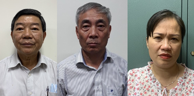 Bị can Nguyễn Quốc Anh (trái), Nguyễn Ngọc Hiền (giữa) và Trịnh Thị Thuận. (Nguồn: TTXVN phát)