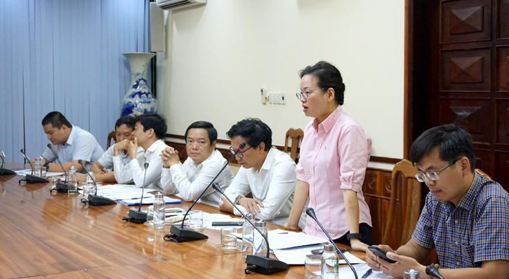 Thành viên Đoàn công tác của Bộ Xây dựng phát biểu ý kiến.