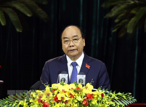 Ủy viên Bộ Chính trị, Thủ tướng Chính phủ Nguyễn Xuân Phúc phát biểu. (Ảnh: Thống Nhất/TTXVN)