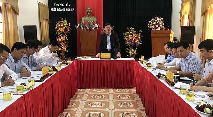 Đồng chí Phó Bí thư Thường trực Tỉnh ủy Trần Thắng làm việc với Ban Thường vụ Đảng ủy Khối Doanh nghiệp tỉnh để chỉ đạo về công tác tổ chức xây dựng Đảng