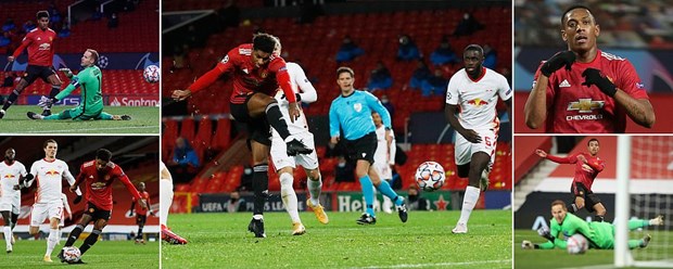  M,U có ngay thi đấu thăng hoa để vùi dập RB Leipzig 5-0. (Nguồn: Daily Mail)