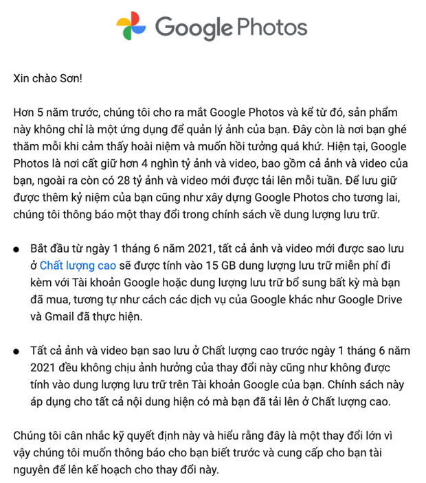 Dòng thông báo của Google Photos gửi tới người dùng. (Ảnh chụp màn hình)