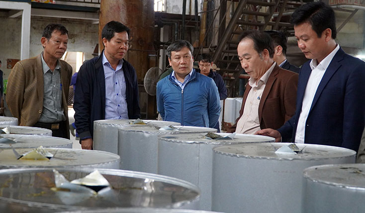 Đồng chí Bí thư Tỉnh ủy Vũ Đại Thắng thăm cơ sở sản xuất chế biến nhựa thông