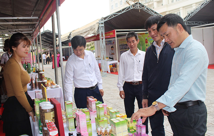 Các đại biểu tham quan các gian hàng trưng bày sản phẩm.