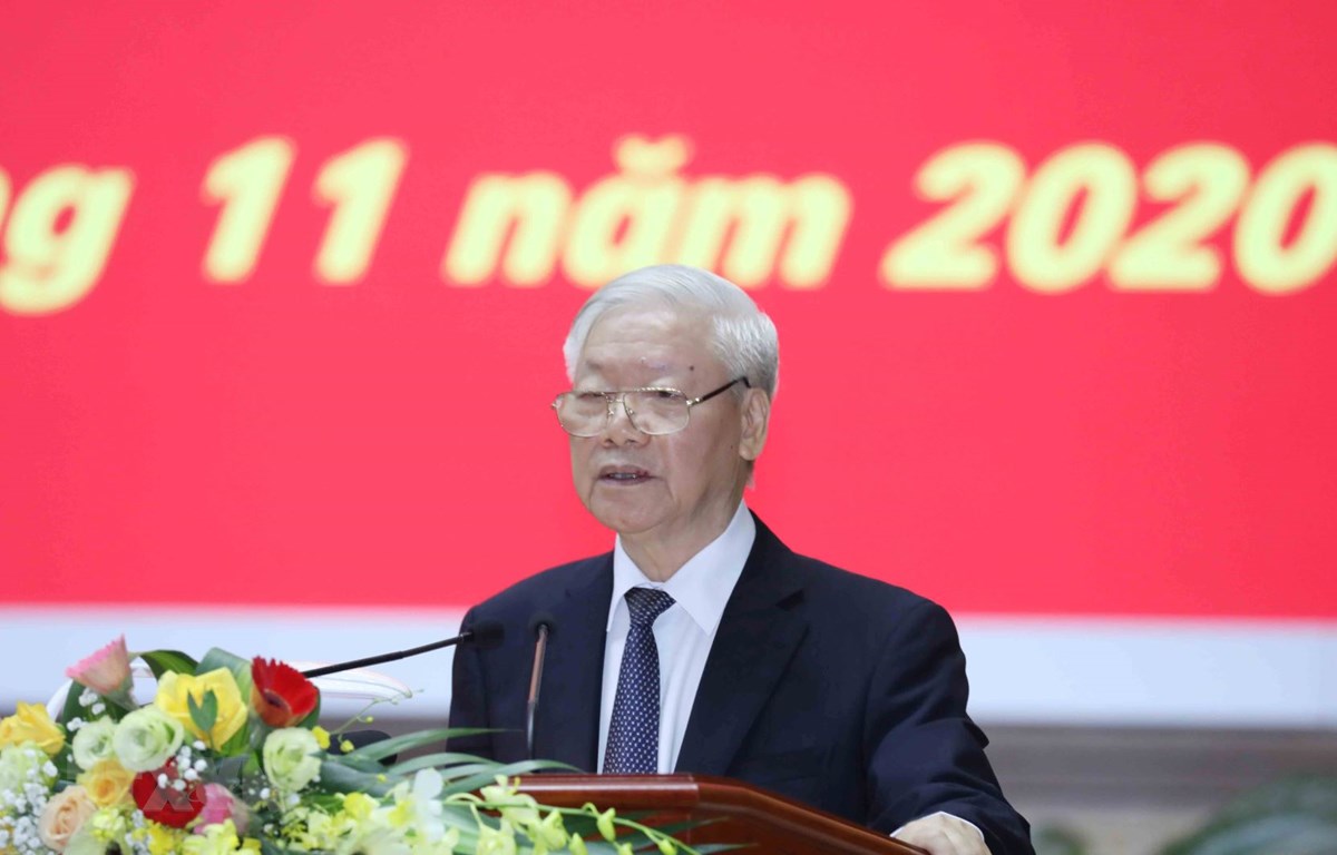 Tổng Bí thư, Chủ tịch nước Nguyễn Phú Trọng dự và phát biểu chỉ đạo Hội nghị. (Ảnh: Phương Hoa/TTXVN)
