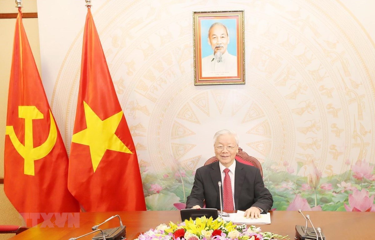 Tổng Bí thư, Chủ tịch nước Nguyễn Phú Trọng điện đàm với Bí thư Thứ nhất Ban chấp hành Trung ương Đảng Cộng sản Cuba Raul Castro Ruz. (Ảnh: Trí Dũng/TTXVN)