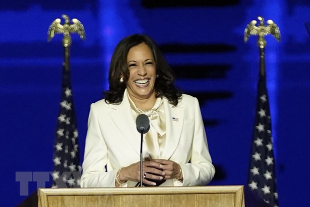 Bà Kamala Harris phát biểu tại Wilmington, bang Delaware. (Ảnh: AFP/TTXVN)