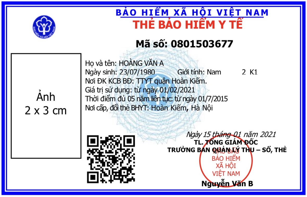  Mặt trước của mẫu thẻ BHYT mới.