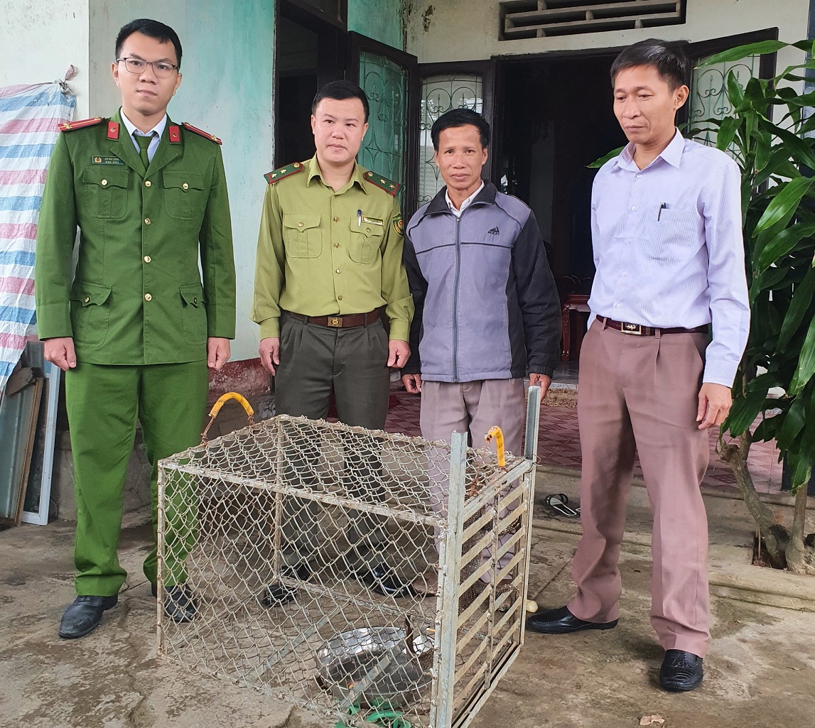 Công an xã Nghĩa Ninh bàn giao cá thể động vật hoang dã cho Trung tâm Cứu hộ, bảo tồn và phát triển sinh vật, Vườn Quốc gia Phong Nha- Kẻ Bàng.