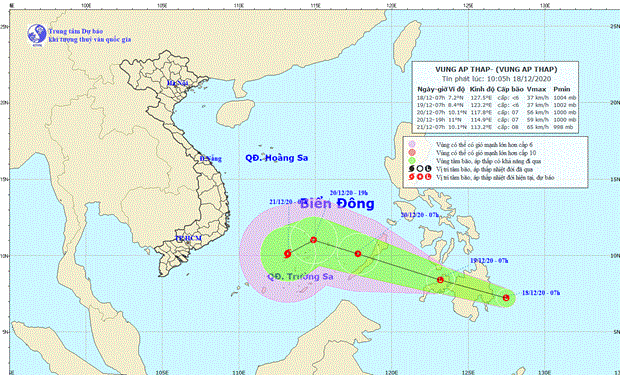 Vị trí và đường đi của áp thấp. (Nguồn: nchmf.gov.vn)