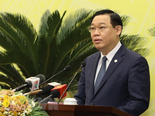 Bí thư Thành ủy Hà Nội Vương Đình Huệ. (Ảnh: Văn Điệp/TTXVN)