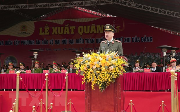 Đại tướng Tô Lâm, Ủy viên Bộ Chính trị, Bí thư Đảng ủy Công an Trung ương, Bộ trưởng Bộ Công an phát biểu. (Ảnh: Doãn Tấn/TTXVN)