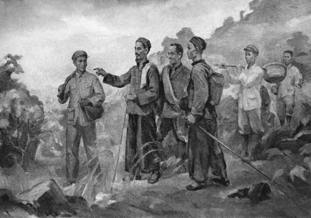 Tranh vẽ Bác Hồ về nước ngày 28-1-1941.