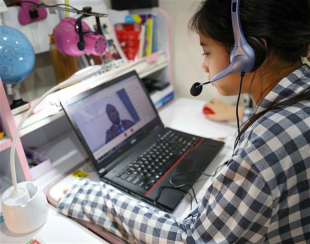   Học sinh học trực tuyến. (Ảnh: Thanh Tùng/TTXVN)