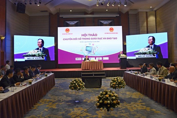 Hội thảo chuyển đổi số trong giáo dục đào tạo ngày 9-12-2020. (Ảnh: PV/Vietnam+)
