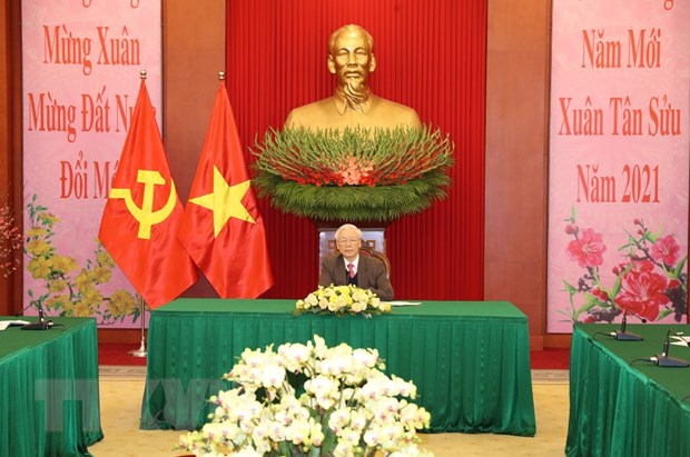 Tại Trụ sở Trung ương Đảng, Tổng Bí thư, Chủ tịch nước Nguyễn Phú Trọng điện đàm với Tổng Bí thư, Chủ tịch nước Trung Quốc Tập Cận Bình. (Ảnh: Trí Dũng/TTXVN)