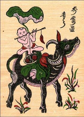 Chăn trâu thổi sáo. (Tranh dân gian Đông Hồ)