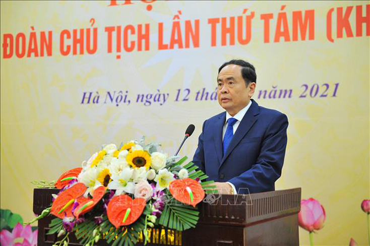 Đồng chí Trần Thanh Mẫn, Ủy viên Bộ Chính trị, Phó Chủ tịch Thường trực Quốc hội, Chủ tịch Ủy ban Trung ương MTTQ Việt Nam phát biểu. Ảnh: Minh Đức/TTXVN