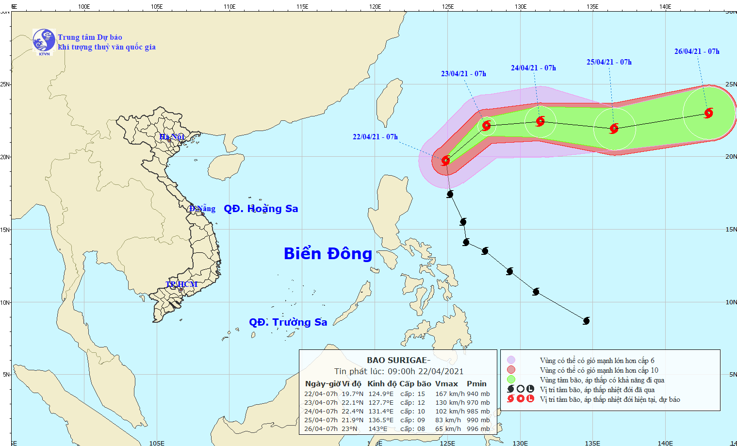  Bão Surigae hầu như không ảnh hưởng đến đất liền Việt Nam. Ảnh: nchmf.gov.vn