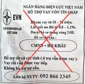 Thông tin giả mạo thương hiệu EVN để cho vay tín chấp. Ảnh: evn.com.vn