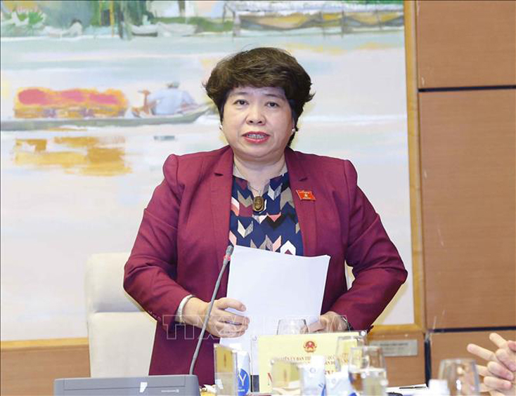 Chủ nhiệm Ủy ban Về các vấn đề xã hội của Quốc hội Nguyễn Thúy Anh trình bày báo cáo.