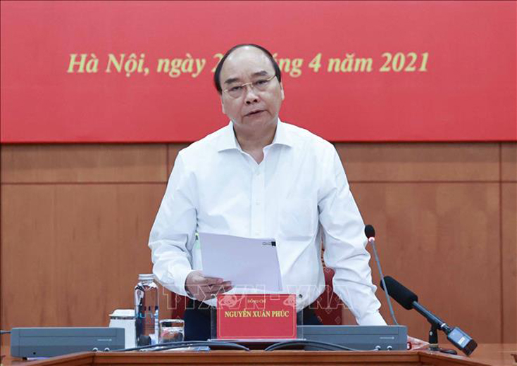 Chủ tịch nước Nguyễn Xuân Phúc, Trưởng Ban Chỉ đạo Cải cách Tư pháp Trung ương phát biểu. Ảnh: Thống Nhất/TTXVN