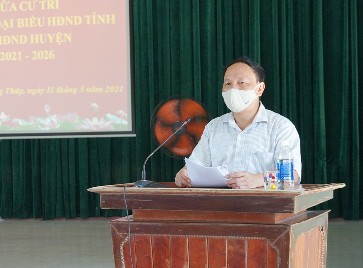 Ông Trần Hải Châu, Phó Bí thư Thường trực Tỉnh ủy, Chủ tịch HĐND tỉnh báo cáo chương trình hành động trước cử tri.