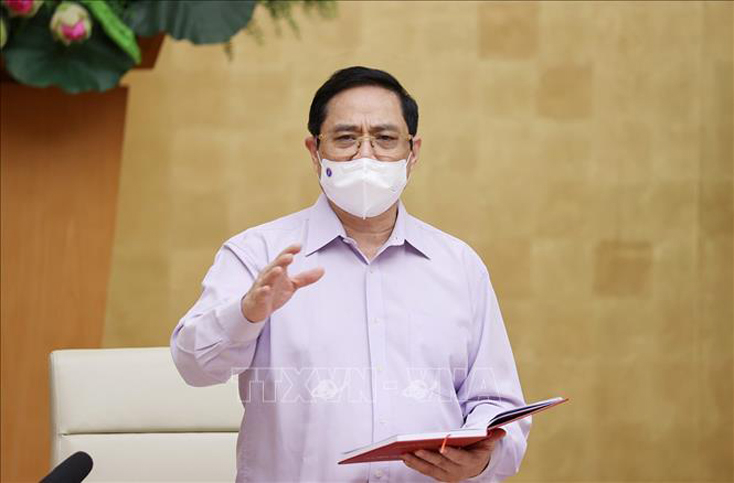 Thủ tướng Phạm Minh Chính phát biểu kết luận tại cuộc họp trực tuyến toàn quốc về phòng, chống dịch COVID-19, sáng 29-5. Ảnh: Dương Giang/TTXVN