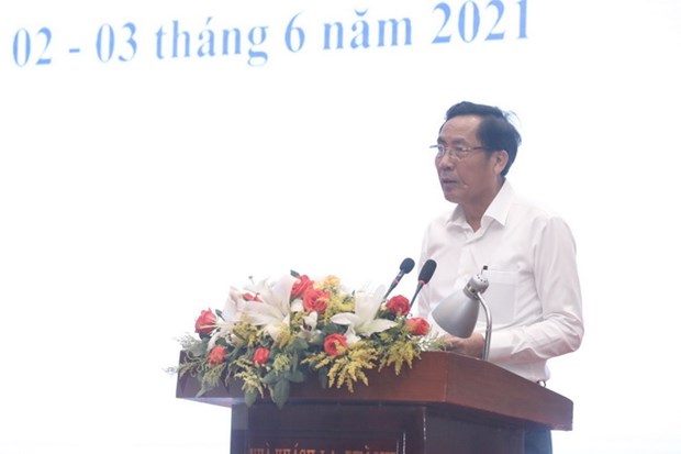 Chủ tịch Hội Nhà báo Việt Nam Thuận Hữu phát biểu Tổng kết chấm chung khảo Giải báo chí Quốc gia lần thứ XV - năm 2020. (Ảnh: Minh Quyết/TTXVN)