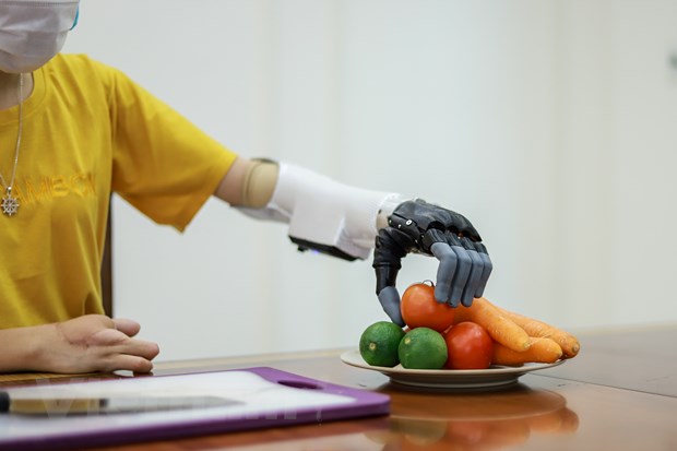 Với Lý Thị Khe, cánh tay robot này đã giúp cô bước sang một trang mới của cuộc đời. (Ảnh: Minh Sơn/Vietnam+)