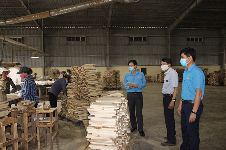  Lãnh đạo LĐLĐ tỉnh kiểm tra hoạt động sản xuất, phòng, chống dịch bệnh Covid-19 tại Công ty TNHH xuất nhập khẩu công nghiệp Trường Thành.