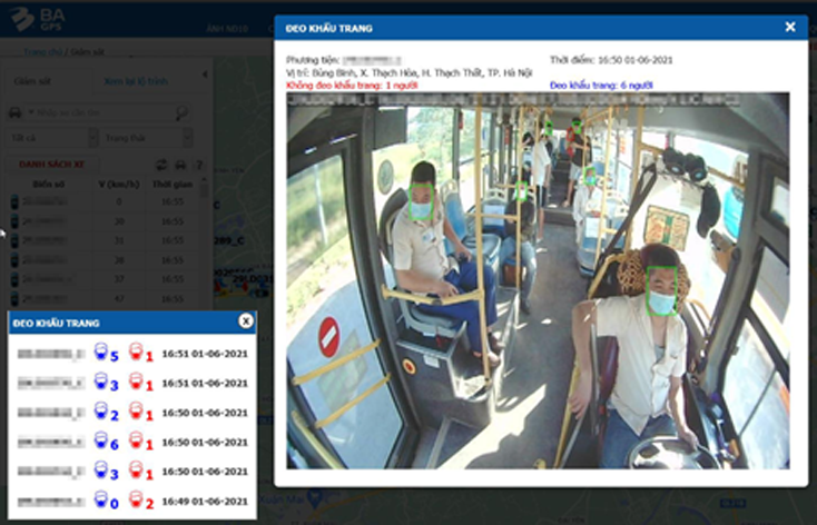 Công nghệ ứng dụng truy vết hành khách vi phạm trên xe hoạt động vận tải gắn trên camera. Ảnh: Kim Cúc.
