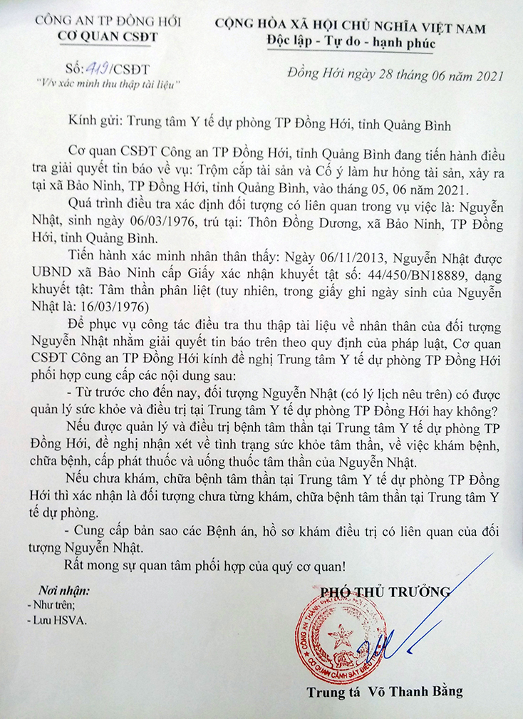 Cơ quan CSĐT, Công an TP.Đồng Hới đang tích cực vào cuộc điều tra hành vi vi phạm của Nguyễn Nhật.