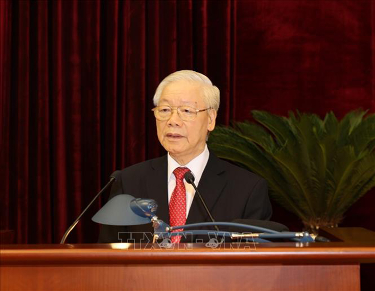 Tổng Bí thư Nguyễn Phú Trọng phát biểu bế mạc Hội nghị. Ảnh: Trí Dũng/TTXVN