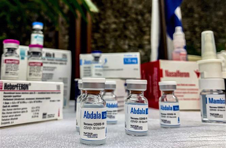 Vaccine phòng COVID-19 Abdala của Cuba được giới thiệu trong cuộc họp báo tại La Habana, ngày 19-3-2021. Ảnh: AFP/TTXVN