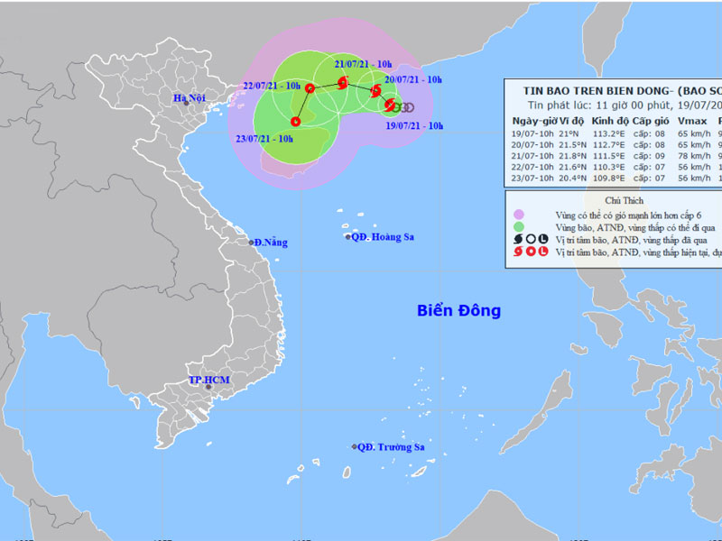 Vị trí và hướng di chuyển của bão số 3. (Nguồn: nchmf.gov.vn)