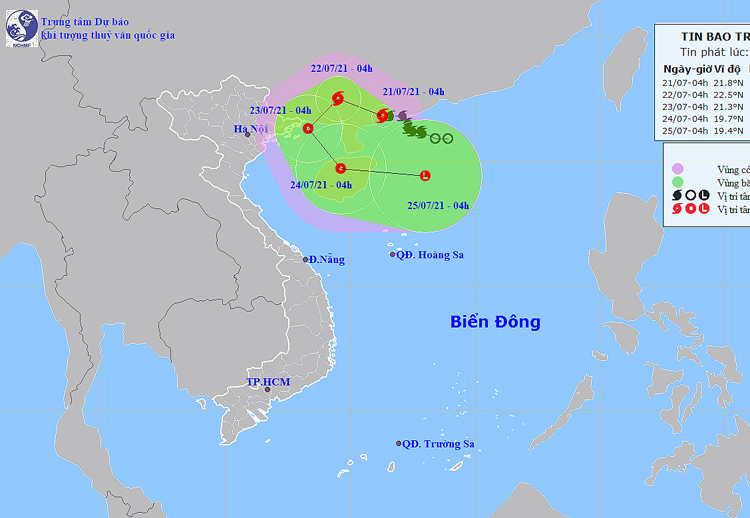 à gió giật mạnh.  Vùng ảnh hương và đường đi của bão số 3. Nguồn NCHMF