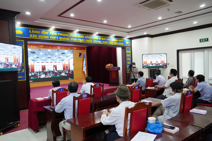 Quang cảnh hội nghị tại điểm cầu tỉnh Quảng Bình.